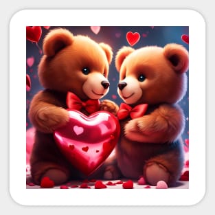 Teddy celebrating Valentines day, randome floating love hearts Sticker